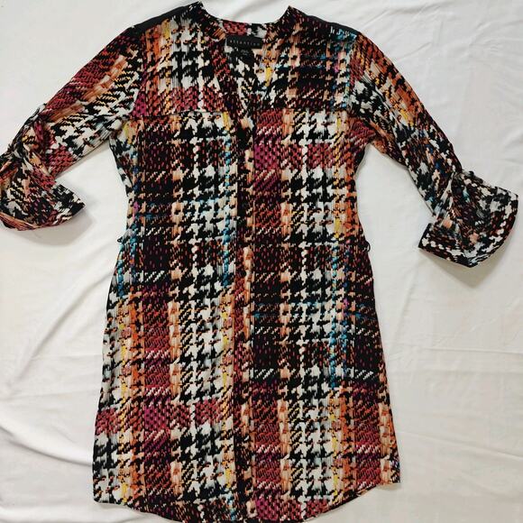 Attention Women XS Colorful Digital Geometric Print Button Up Knit Dress - Picture 1 of 11